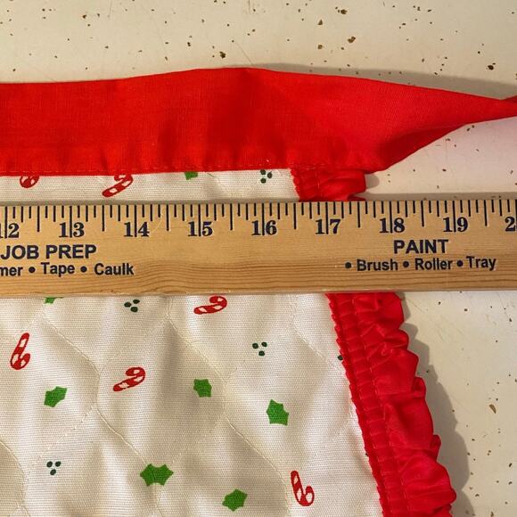 Vintage Christmas Half Apron Wreath Animal MCM Holiday Ruffle Hostess tie waist - Picture 9 of 11